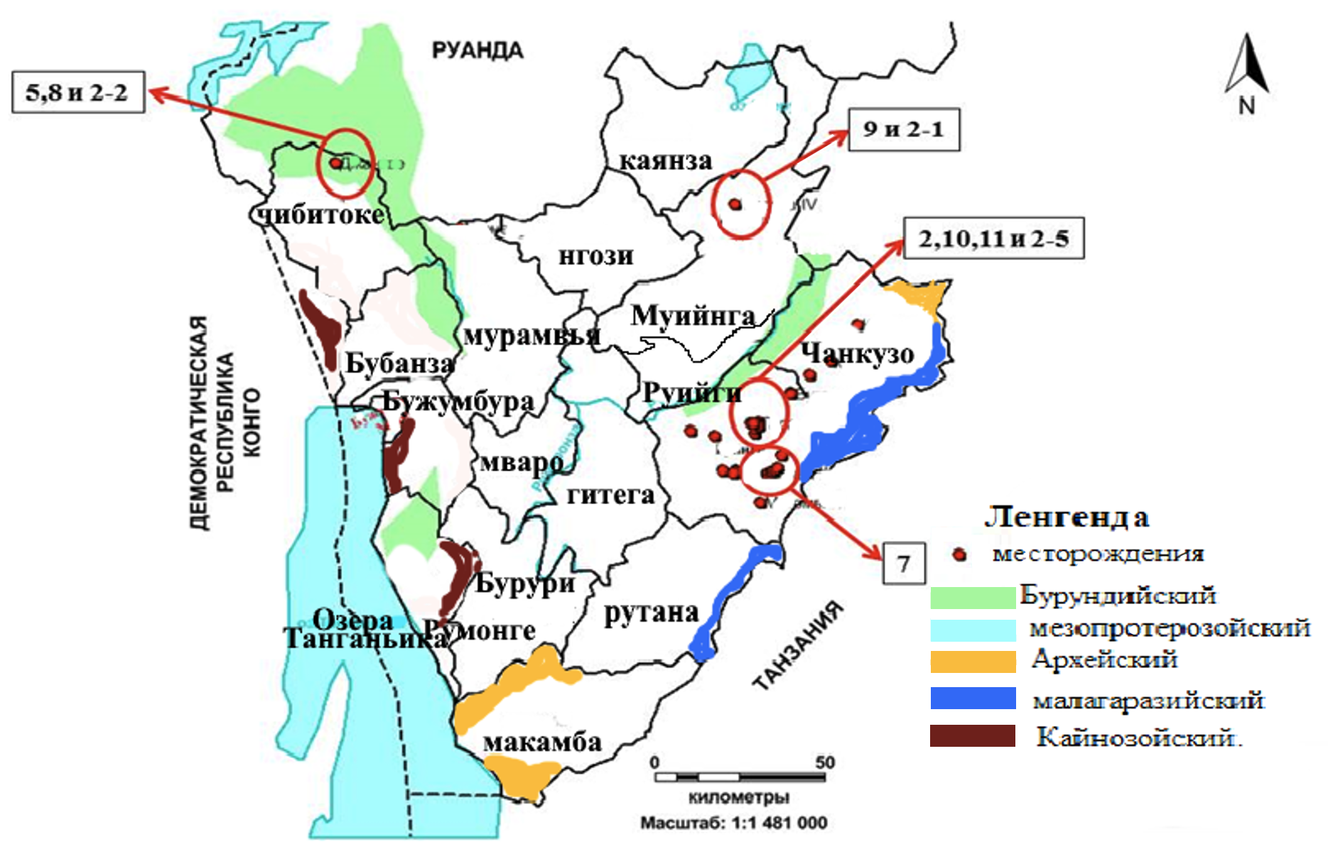 Схема месторождения с точками пробоотбора